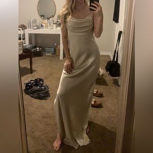 Revelry satin champagne bridesmaid dress